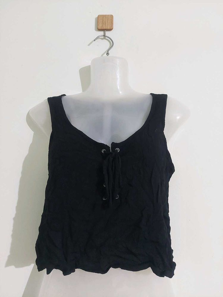 Black Lace-Up Tank Top