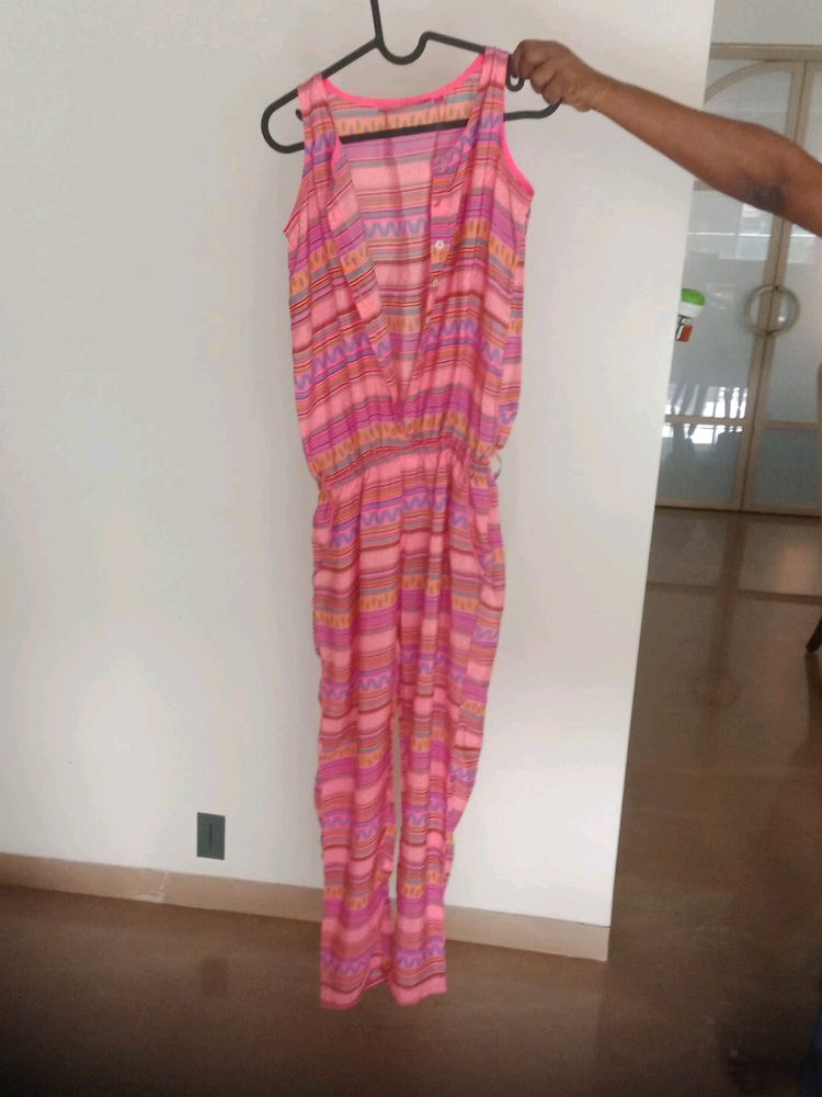 Fix price pink overall printed jumpsuit