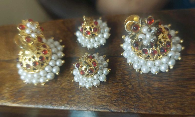 Mother daughter Kempu stone Jhumkas, big and small