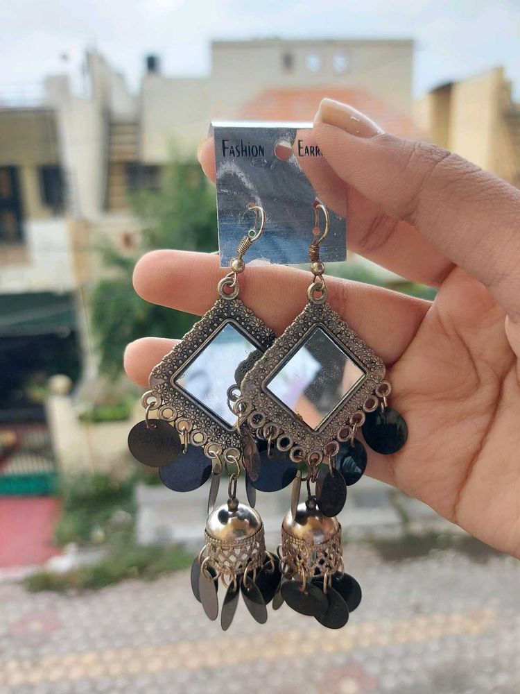 Antique Mirror Jhumka Earrings