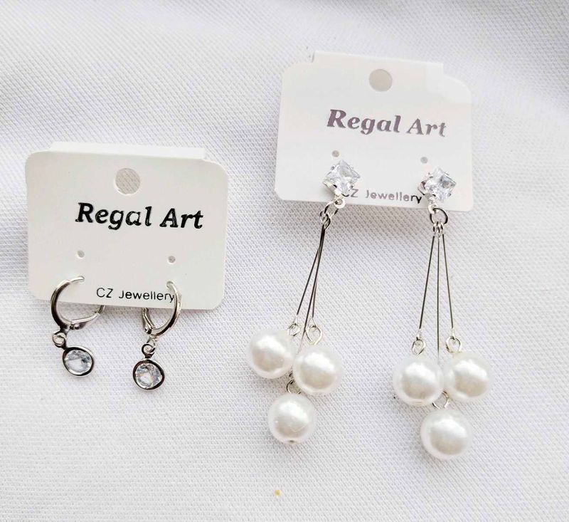 Combo of 2 Elegant Earrings | Silver CZ Crystal