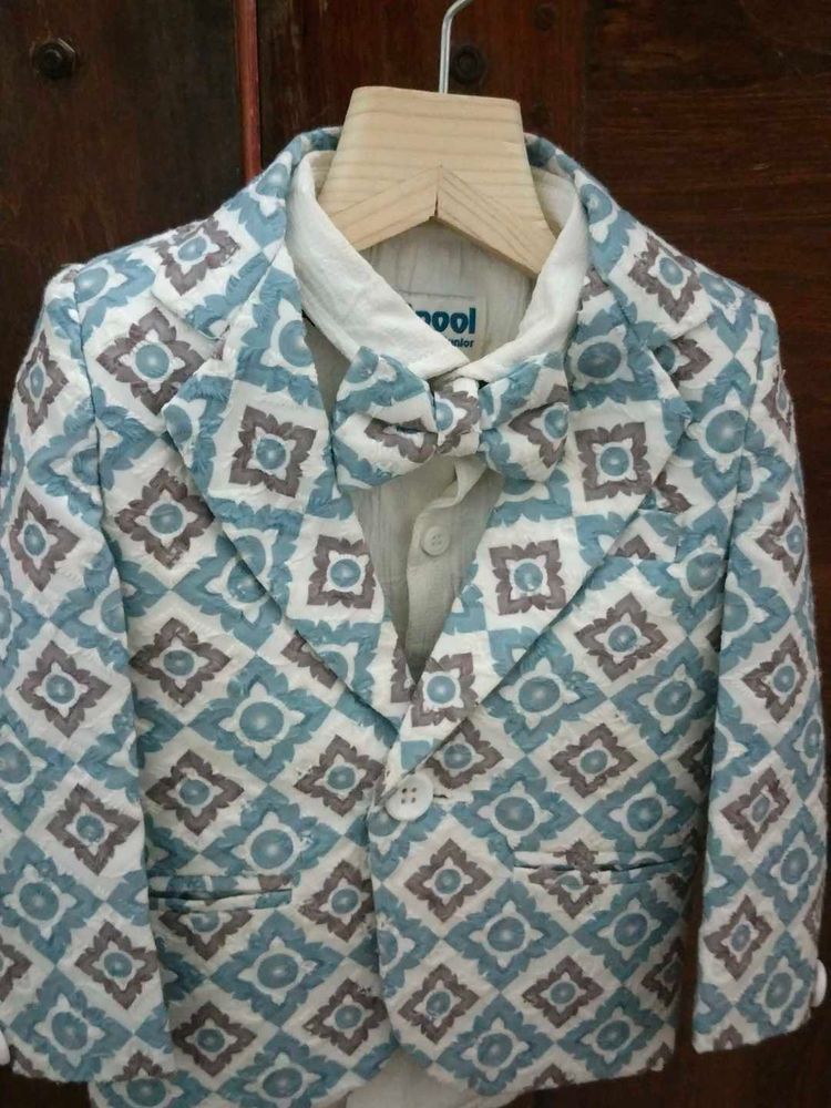 Boys Blue Patterned Suit Set