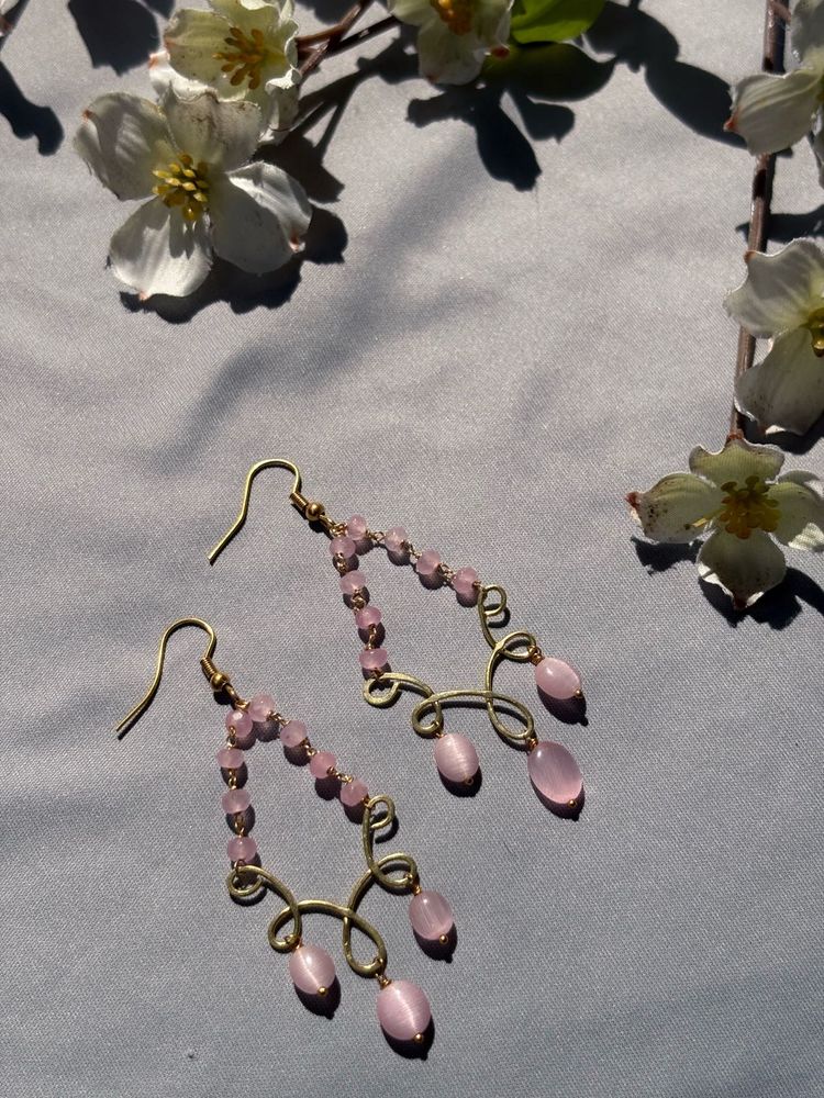 handmade Pink onyx Beaded Dangle Earrings