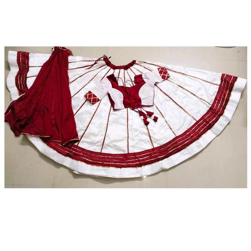Elegant White &amp; Maroon Lehenga Choli