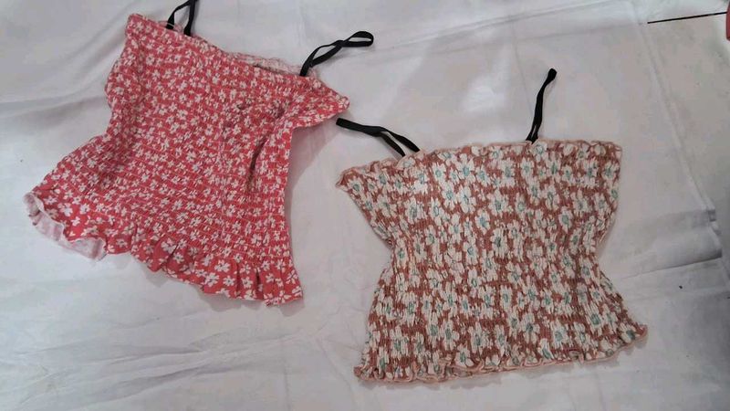 Floral Smocked Crop Tops - Set of 2