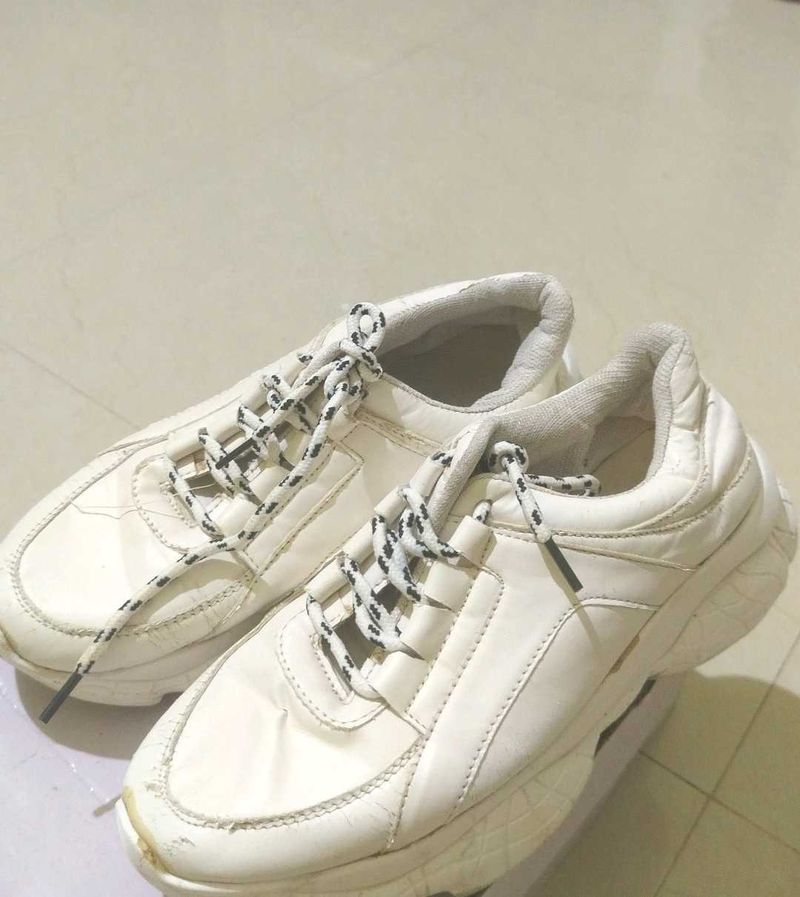 White Chunky Platform Sneakers