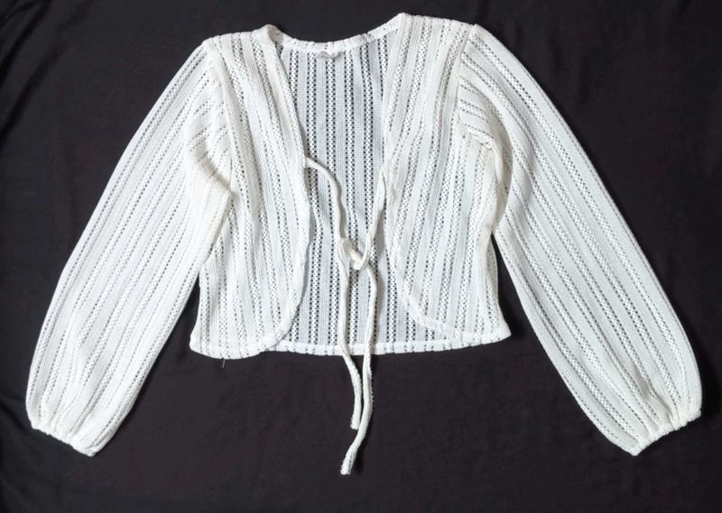 White Open Knit Cardigan