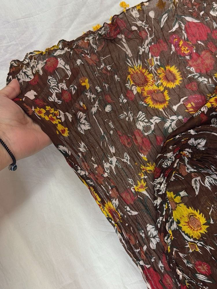 Brown floral dupatta