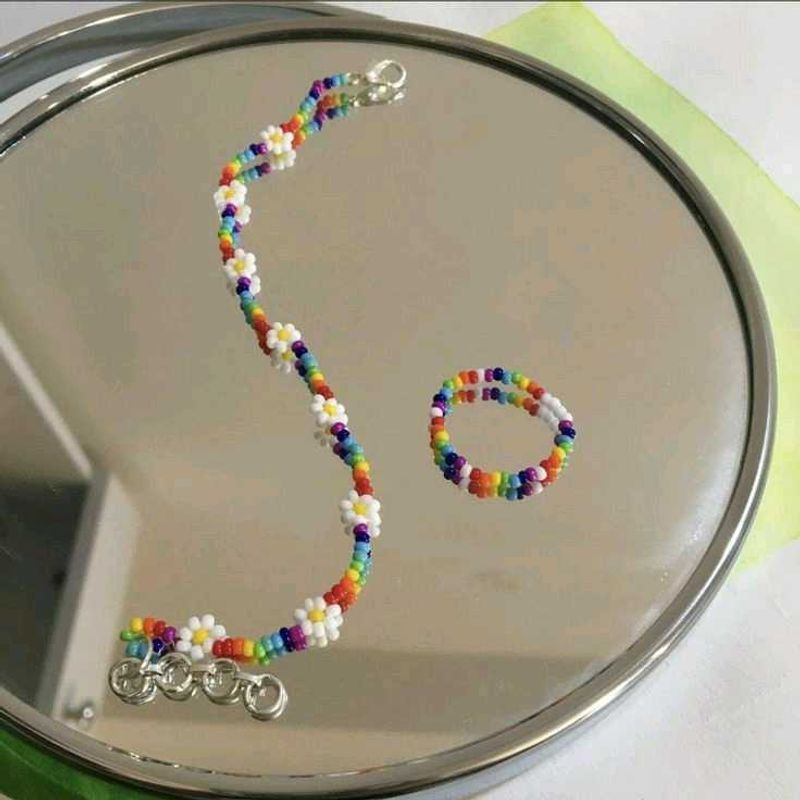 rainbow beaded necklace &amp; ring
