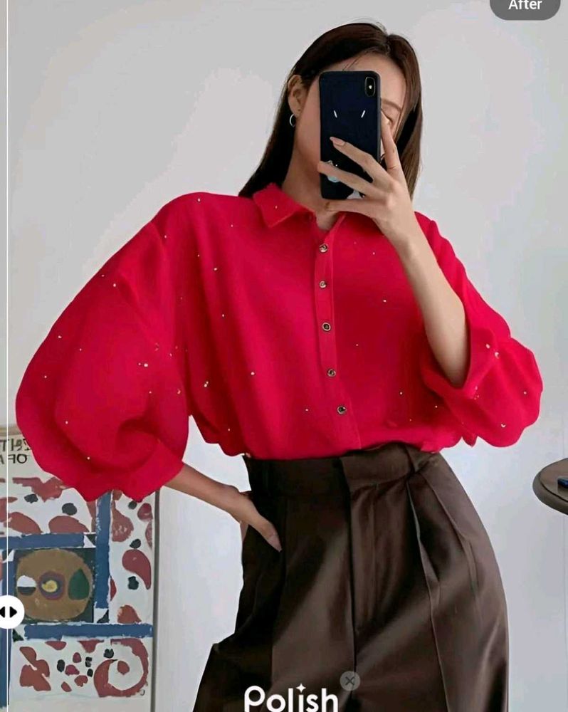 New With Tag Korean Cute Moti Red Shirt