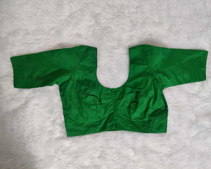 GREEN SILK COTTON BLEND BLOUSE