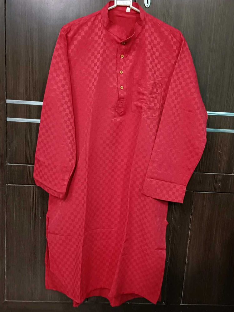 Men Solid Red Kurta