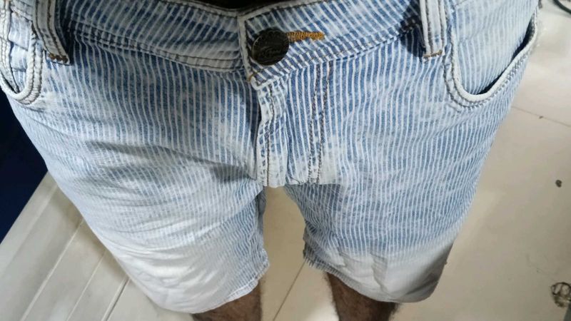 Striped Denim Shorts