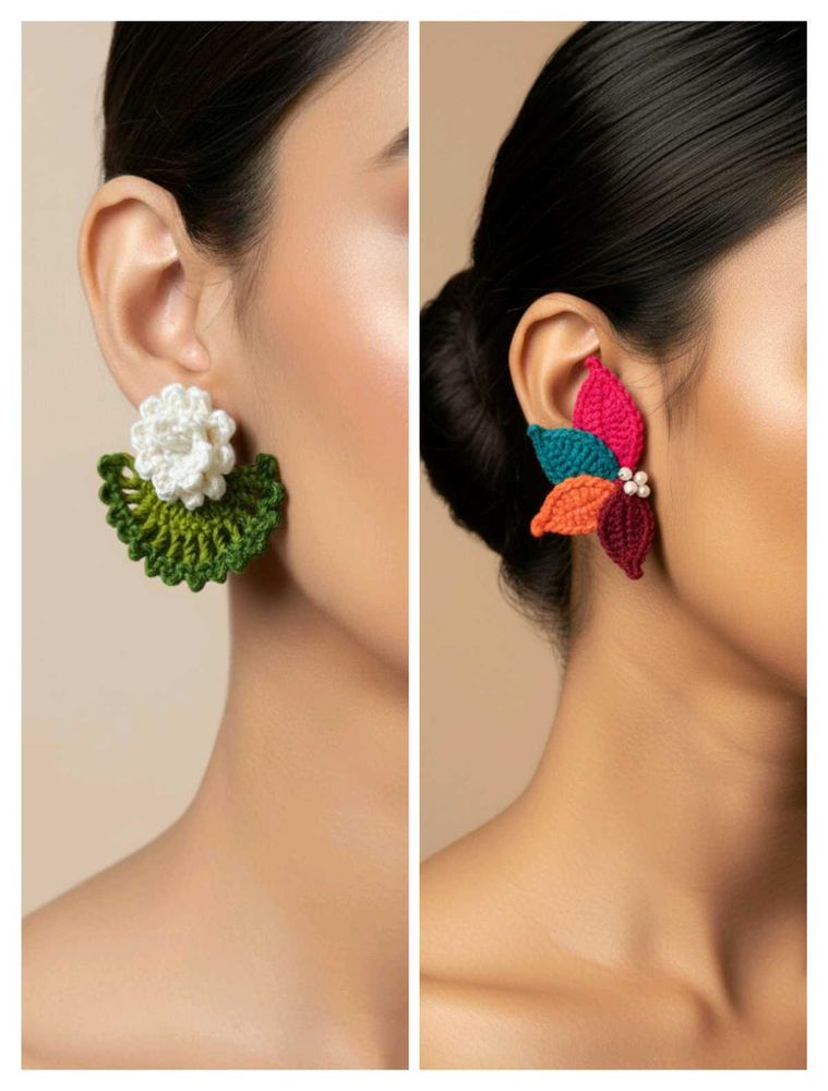 leaf floral Crochet handmade Earrings(New)