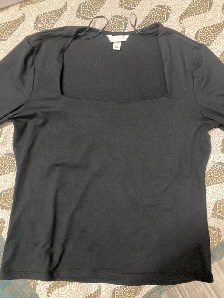 Black Square Neck Top