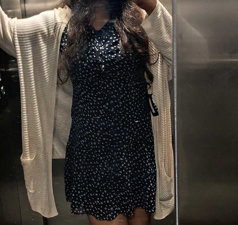 Mini Dress Navy Blue Flower Printed