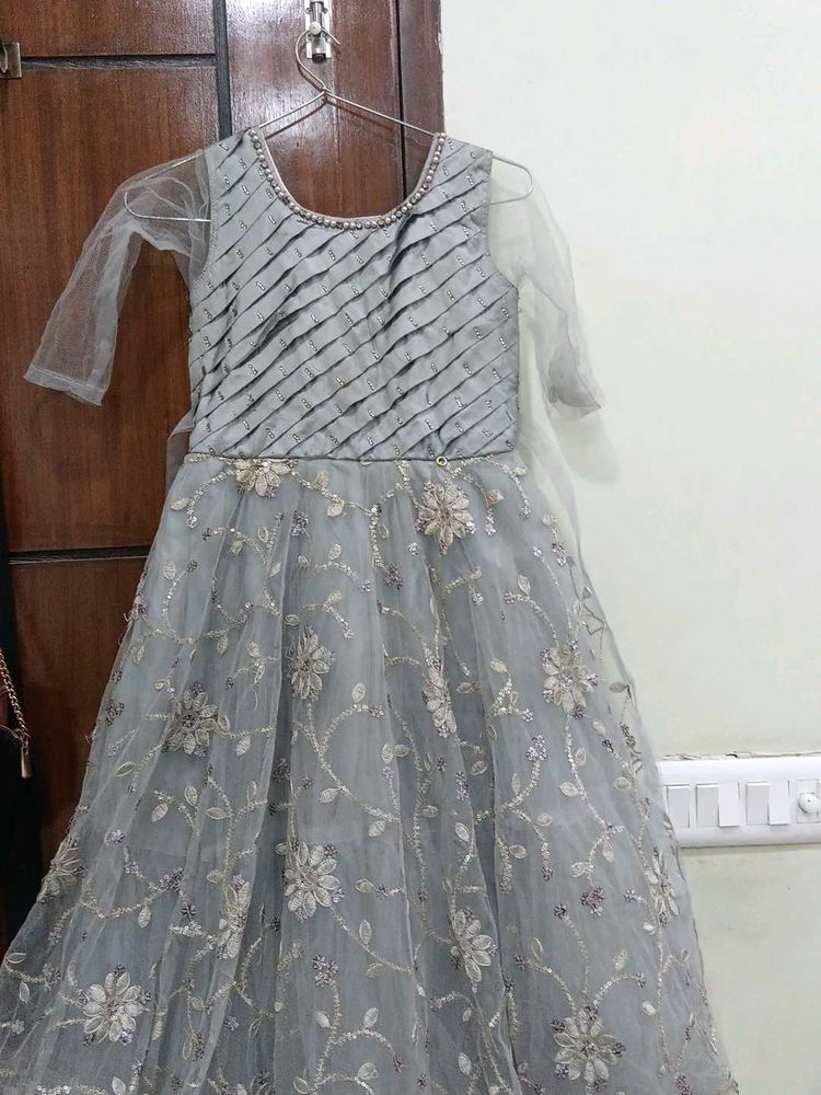 Girl&#39;s Grey Embroidered Dress