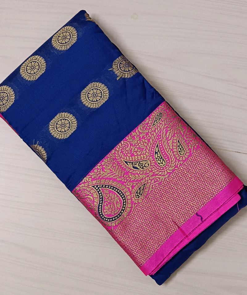 96)Blue Chiffon Saree