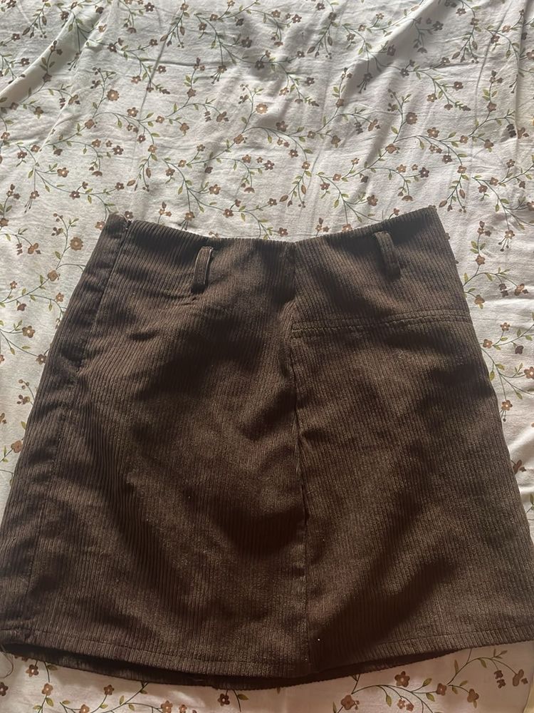 Aesthetic Brown Corduroy Mini Skirt