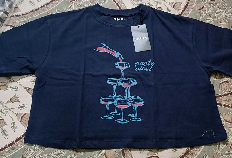 Stylish Shein 'Party Vibes' Tee, crop top