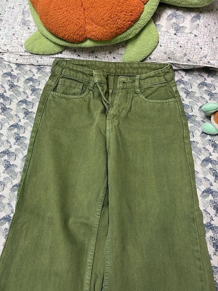 Olive Green Wide Leg Jeans