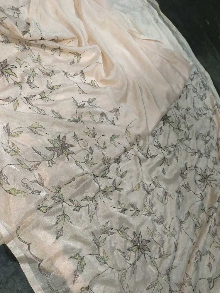 Cream Colour Embroidered Saree