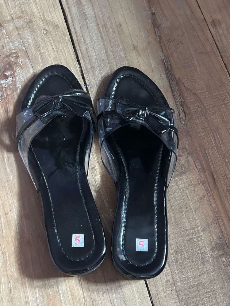 Black Bow Jelly Slides - Size 5