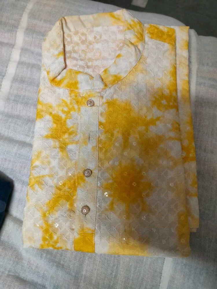 Yellow Tie-Dye Kurta - Unique Style With Pant