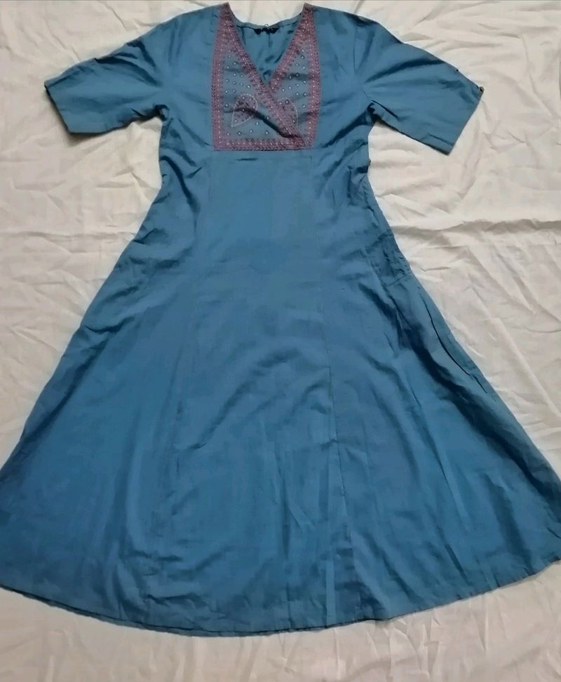 Blue unused angrakha kurtha with pockets