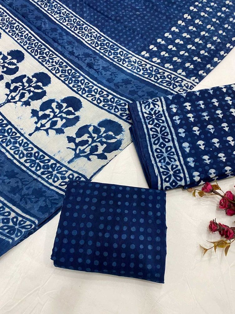 Indigo Block Print Dress Material