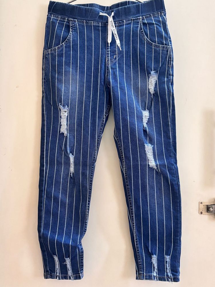 Striped Distressed Jeans