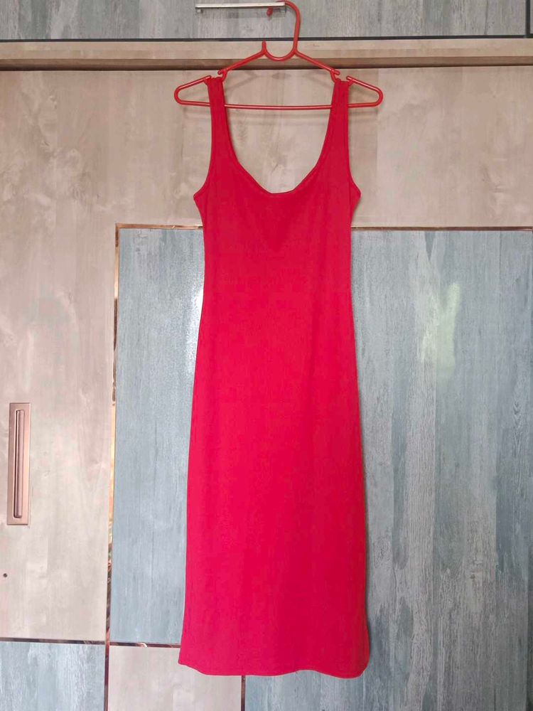 Red Ribbed Bodycon Dress