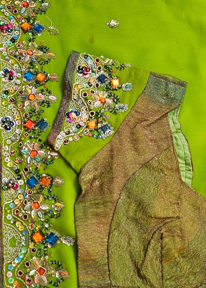 Embroidered Green handwork saree