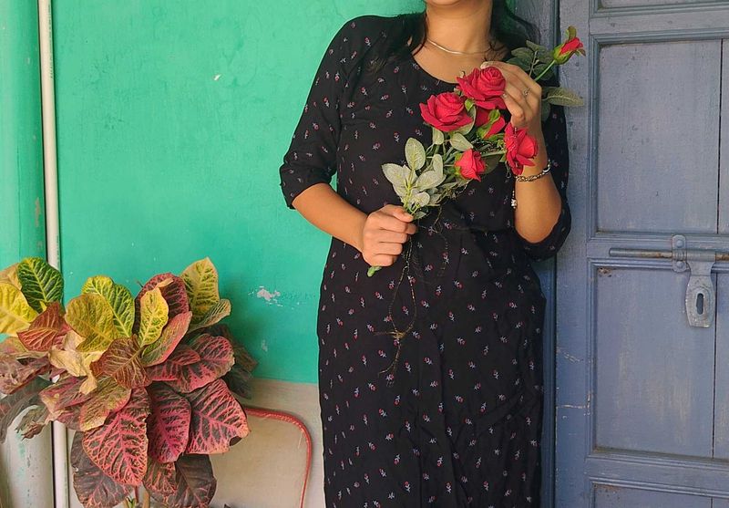 Black Floral Print Dress