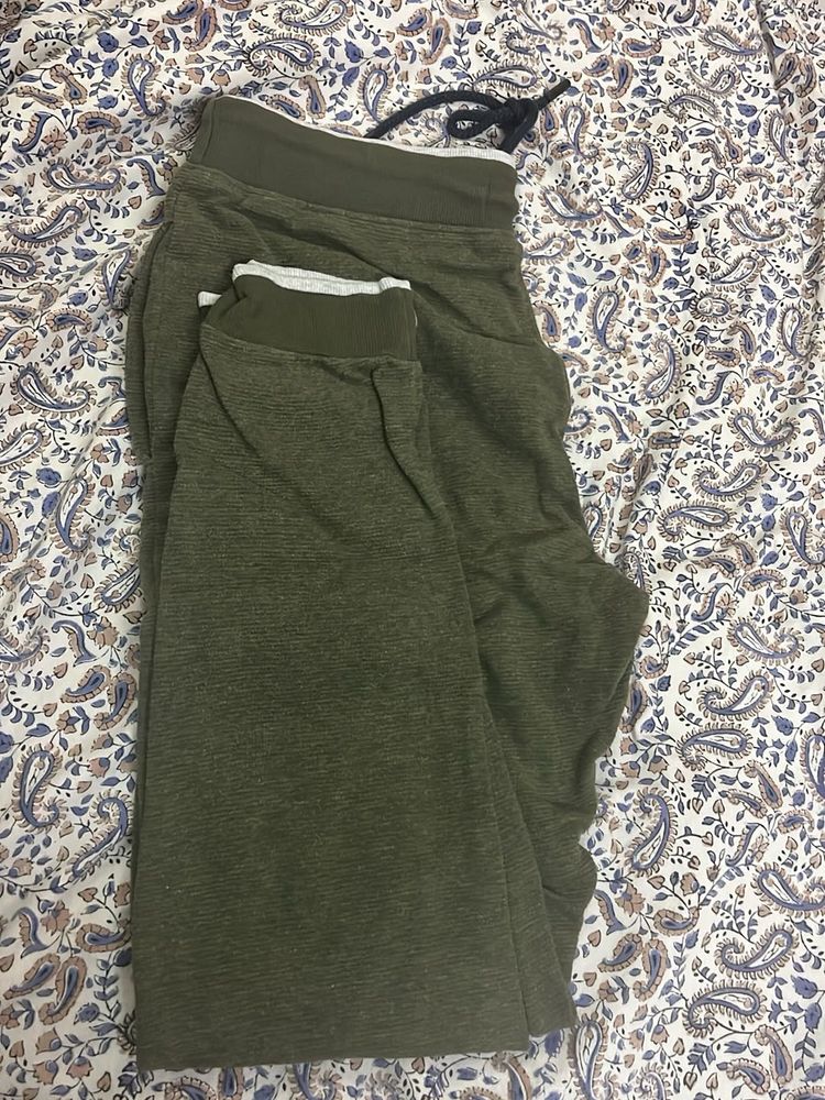 Olive Green Lightly Faded Joggers With Cuffs