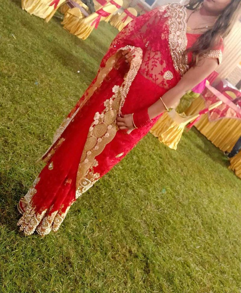 Red Embellished Saree with ready blouse