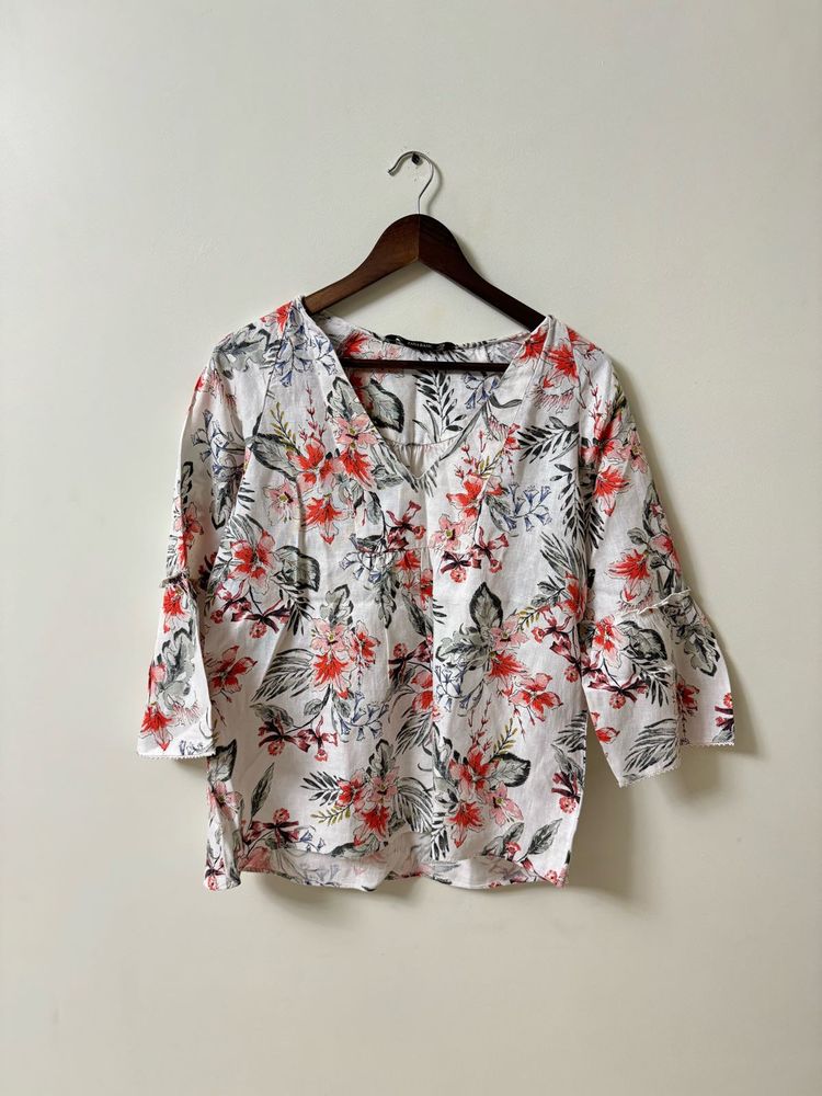 Zara Floral Linen Top