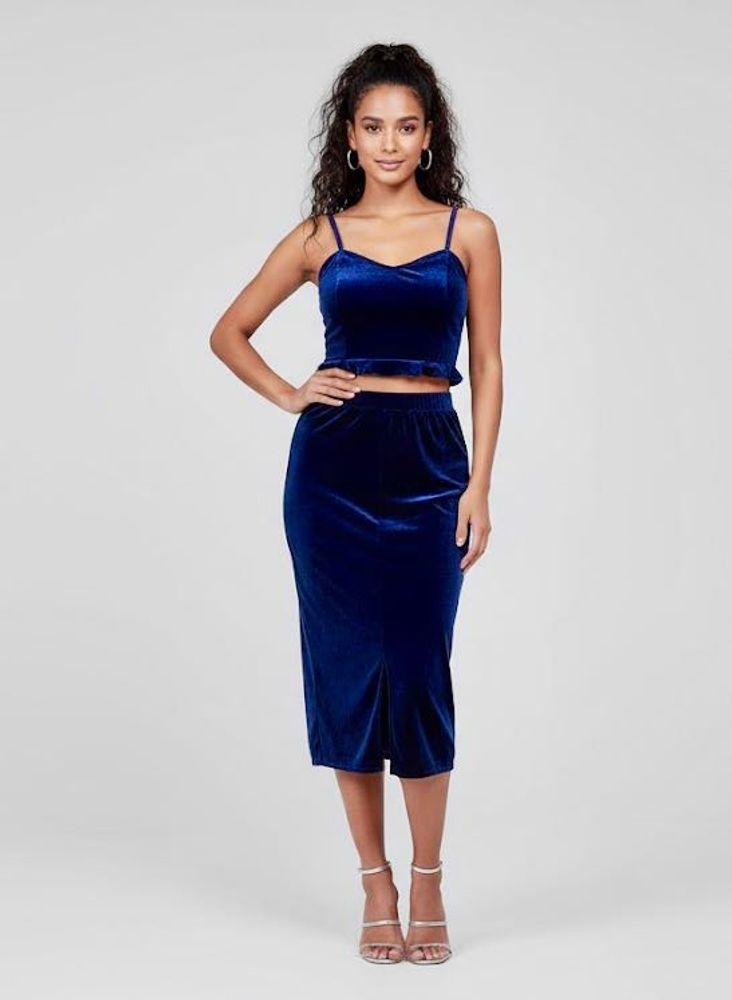 Blue Velvet Co-ord Set with belt