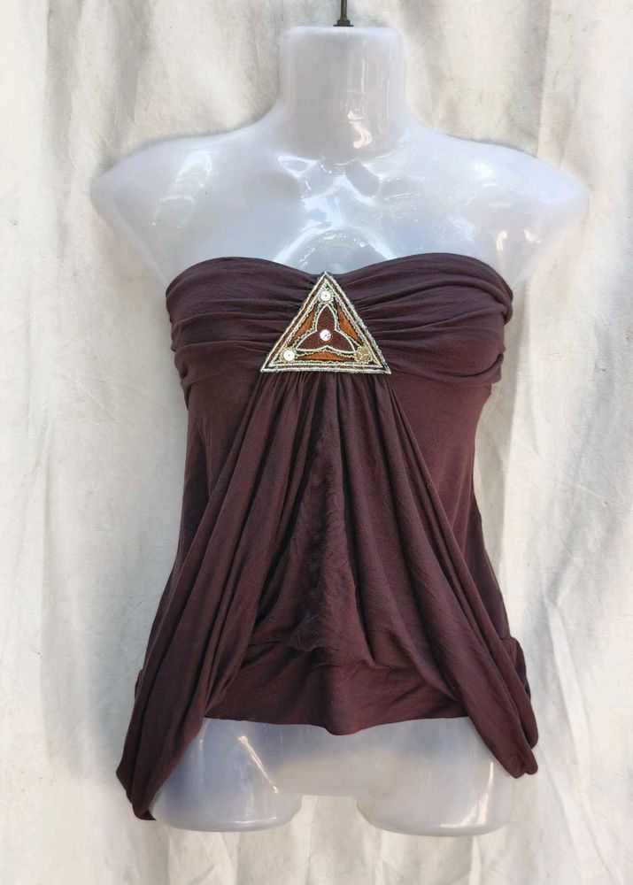 Brown Embellished Tube Top