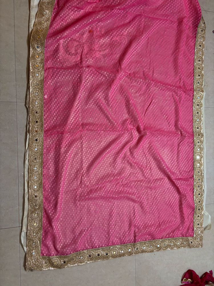 Pink Mirror Work saree