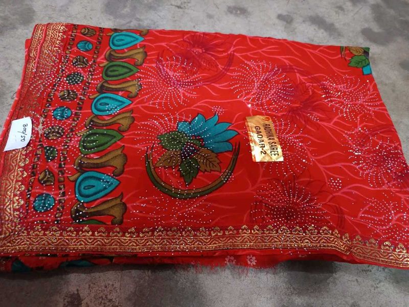 Beautiful Stone Print Heavy Work Saree Party Wear