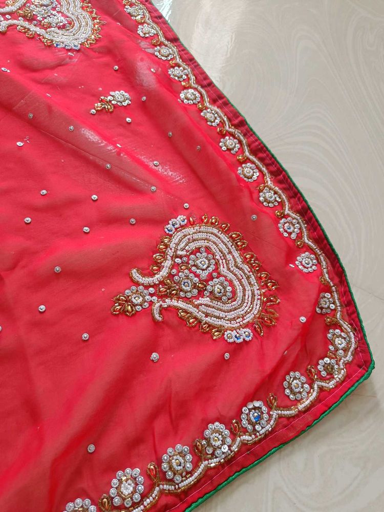 Elegant Red Embellished Saree