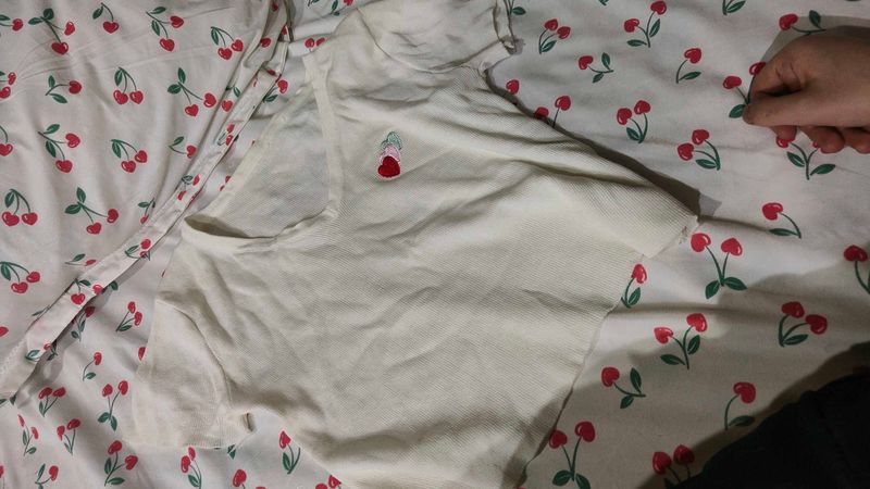 Soft Ribbed Crop Top With Hearts/ Korean Style