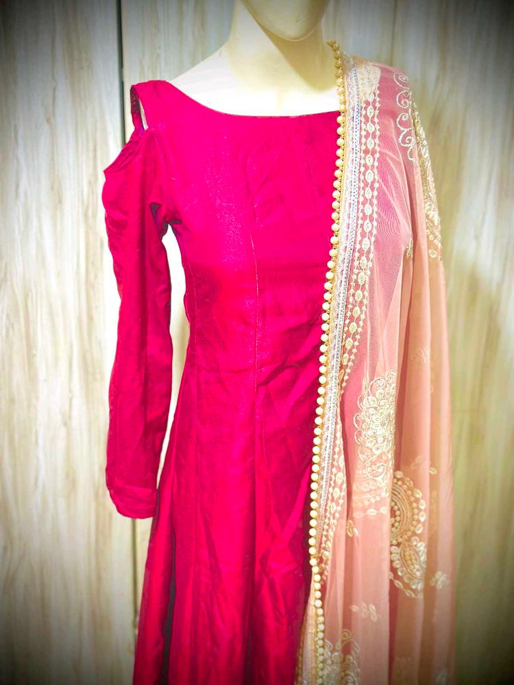 Elegant Pink Cold Shoulder Kurti