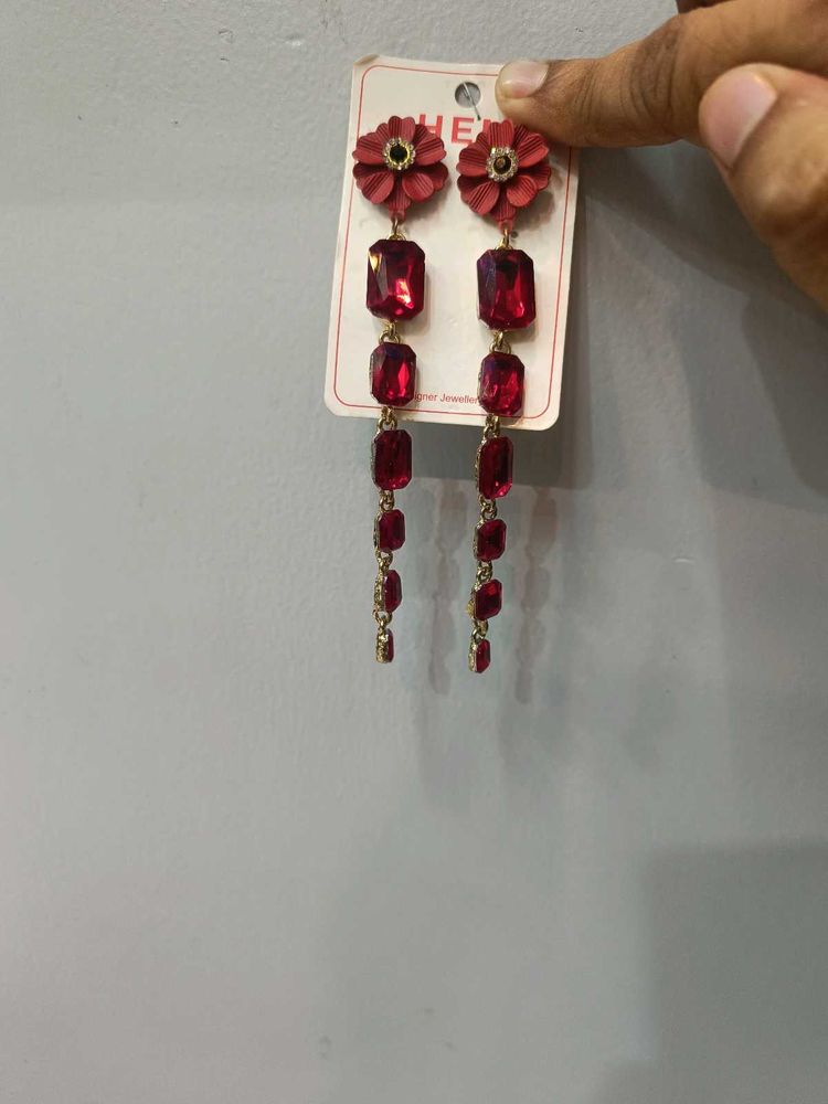 Red Flower Drop Earrings