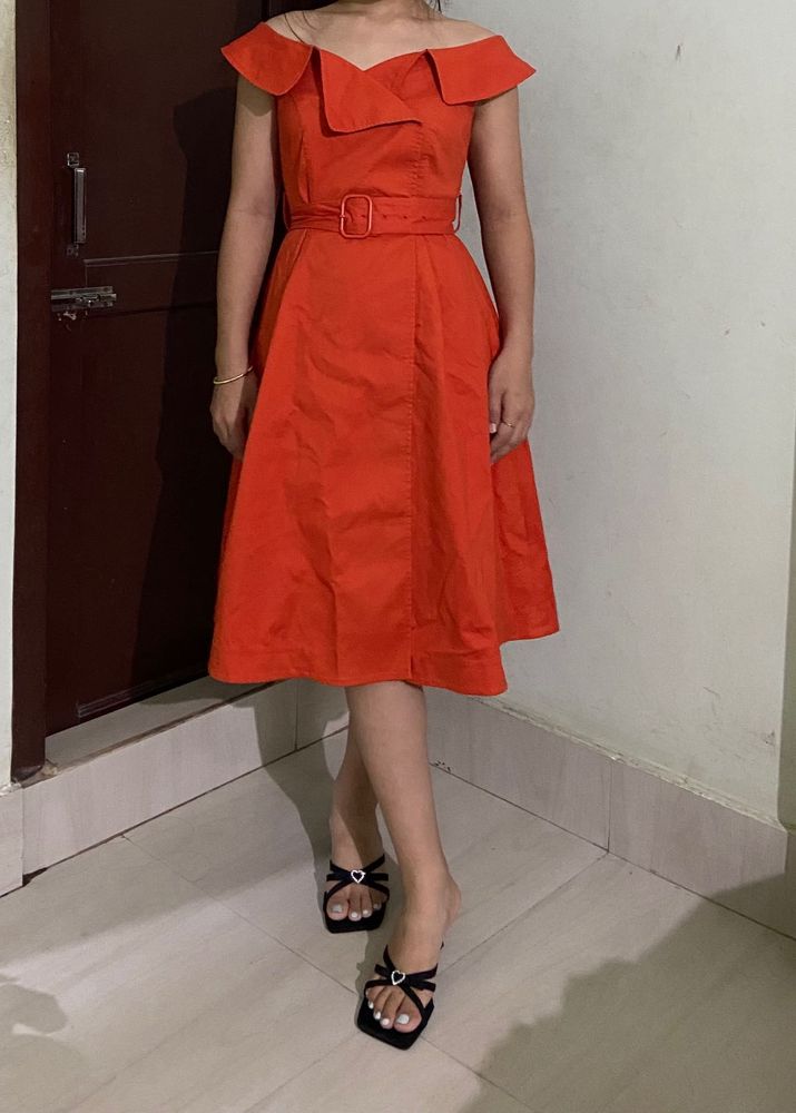 Chic Orange Off-Shoulder Dress