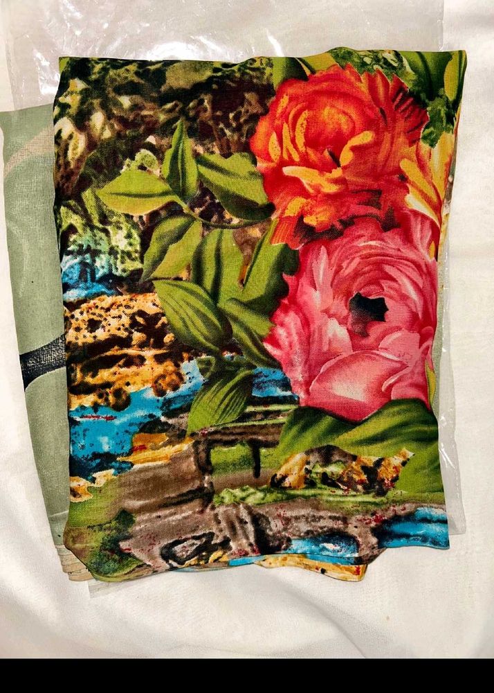 unused Floral mixed saree