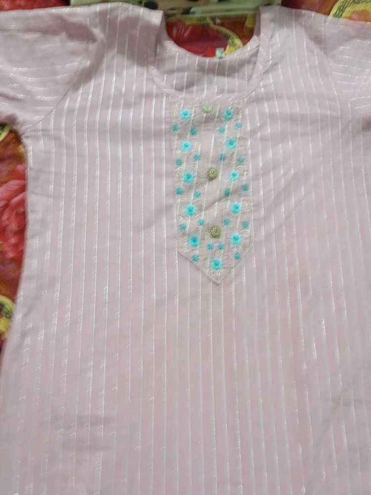 Striped Floral Embroidered Kurti
