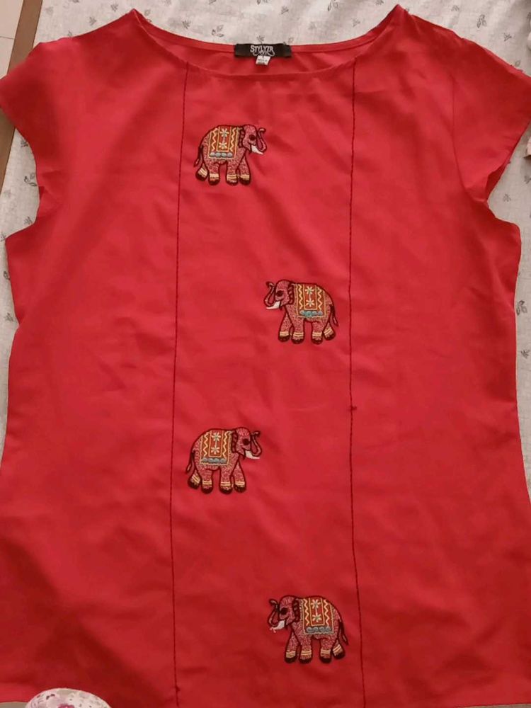 Red Embroidered Top