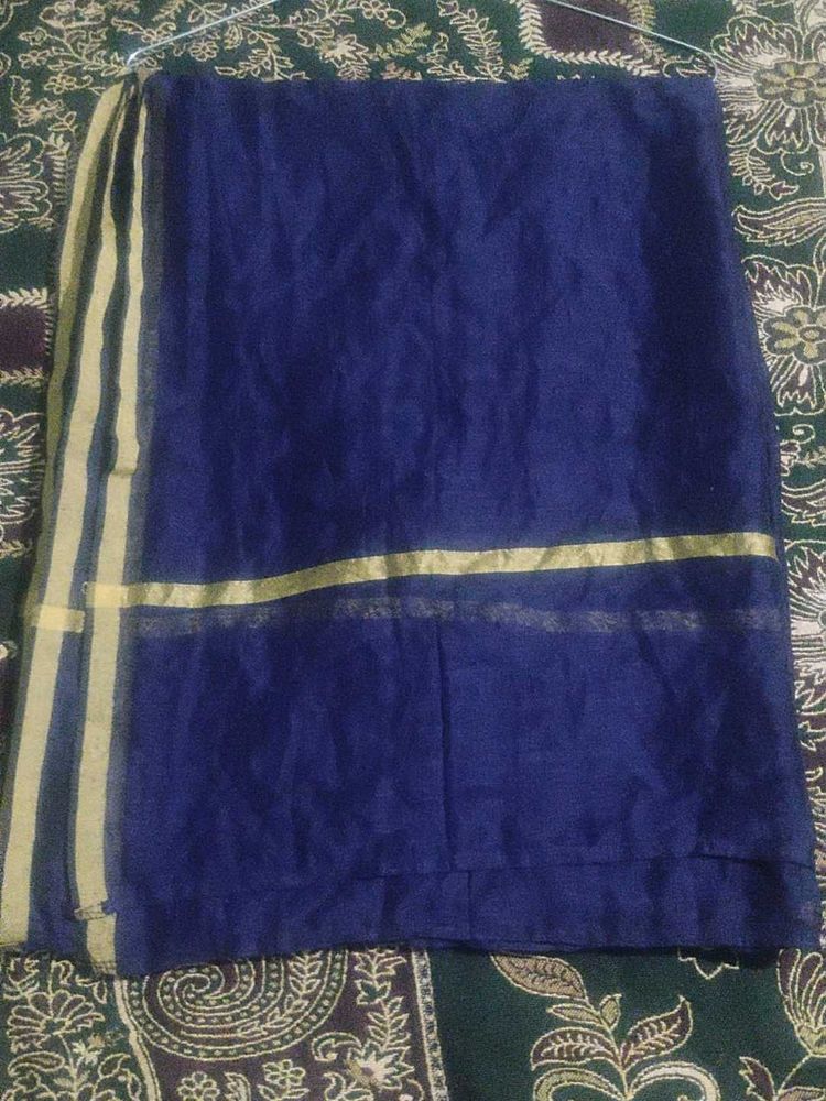 Blue Dupatta with Gold Stripes